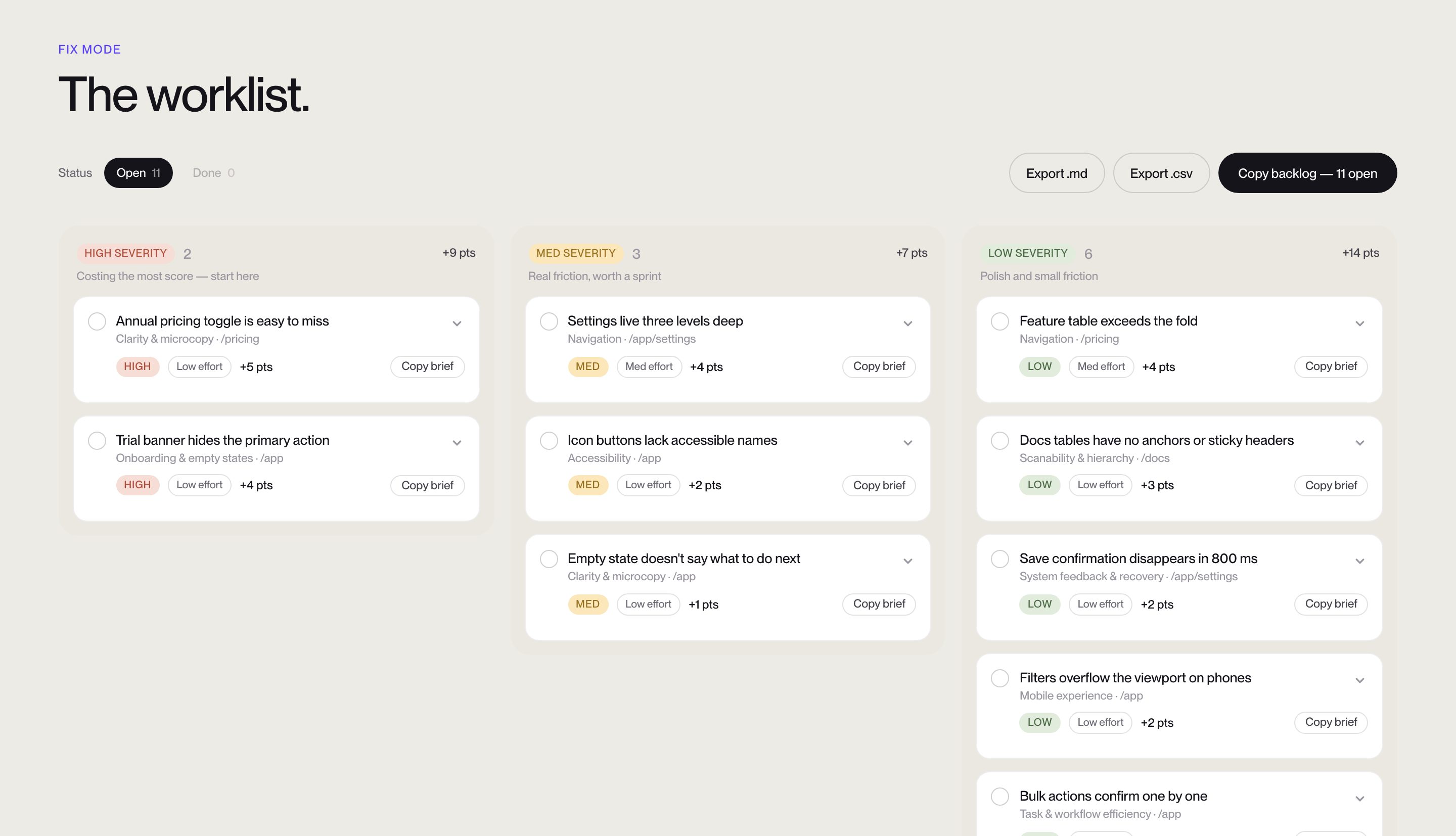 Fix List view of a UX Signal report