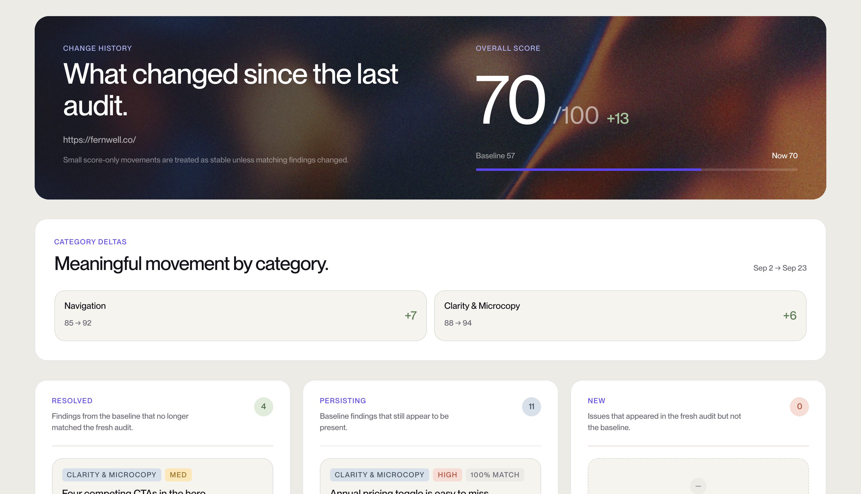 Change History view of a UX Signal report